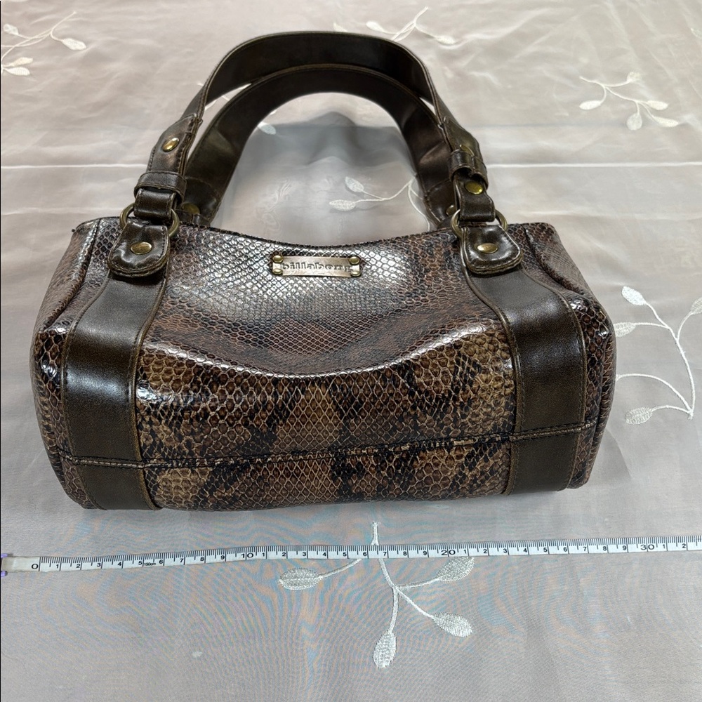 Y2K Billabong Brown Snake-Print Shoulder Bag with Leather Trim Woman Medium Size - Picture 10 of 14